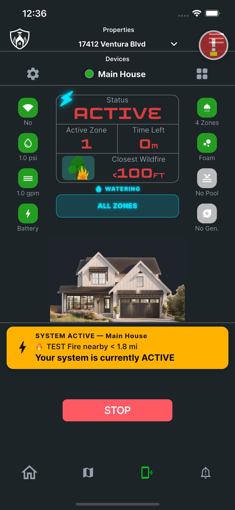 FireShield app showing ACTIVE