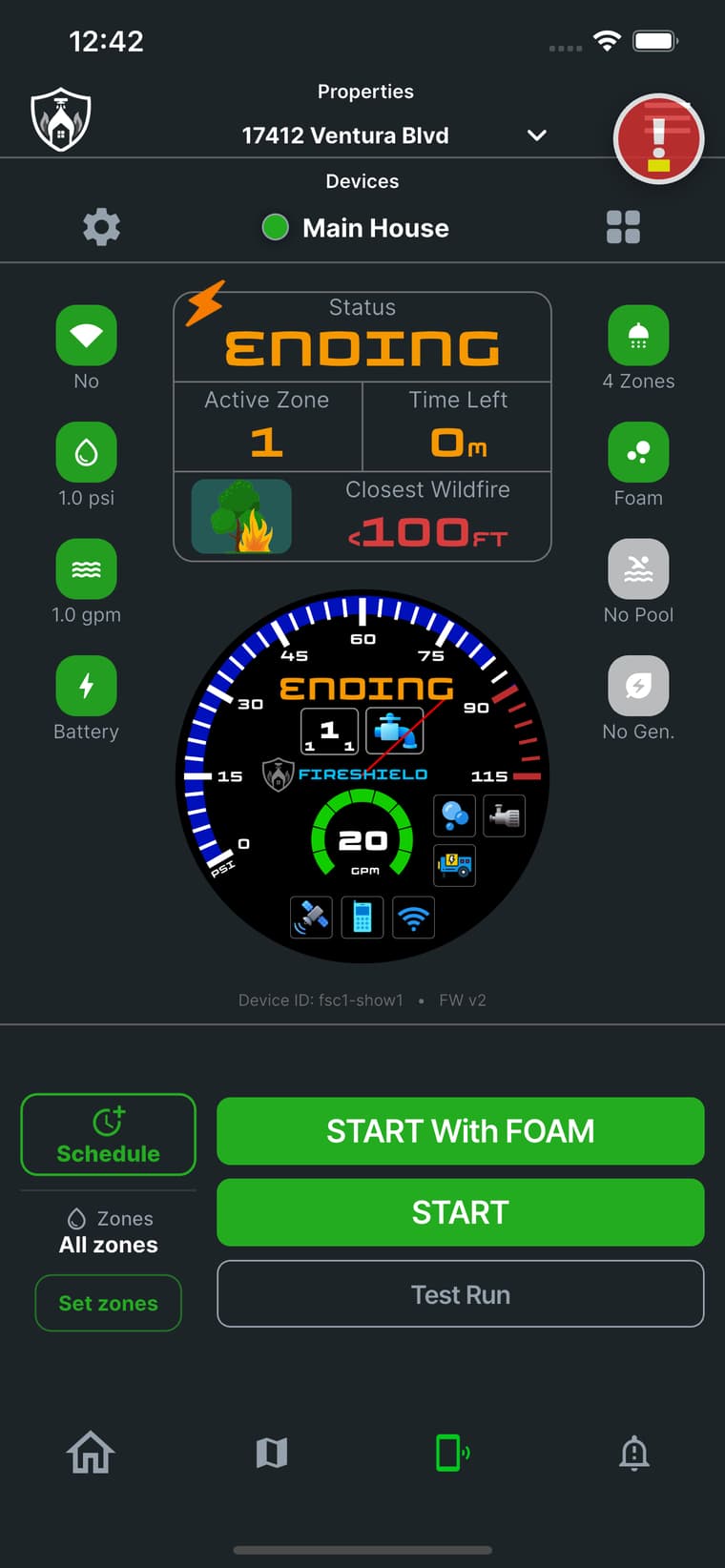 FireShield app showing ENDING