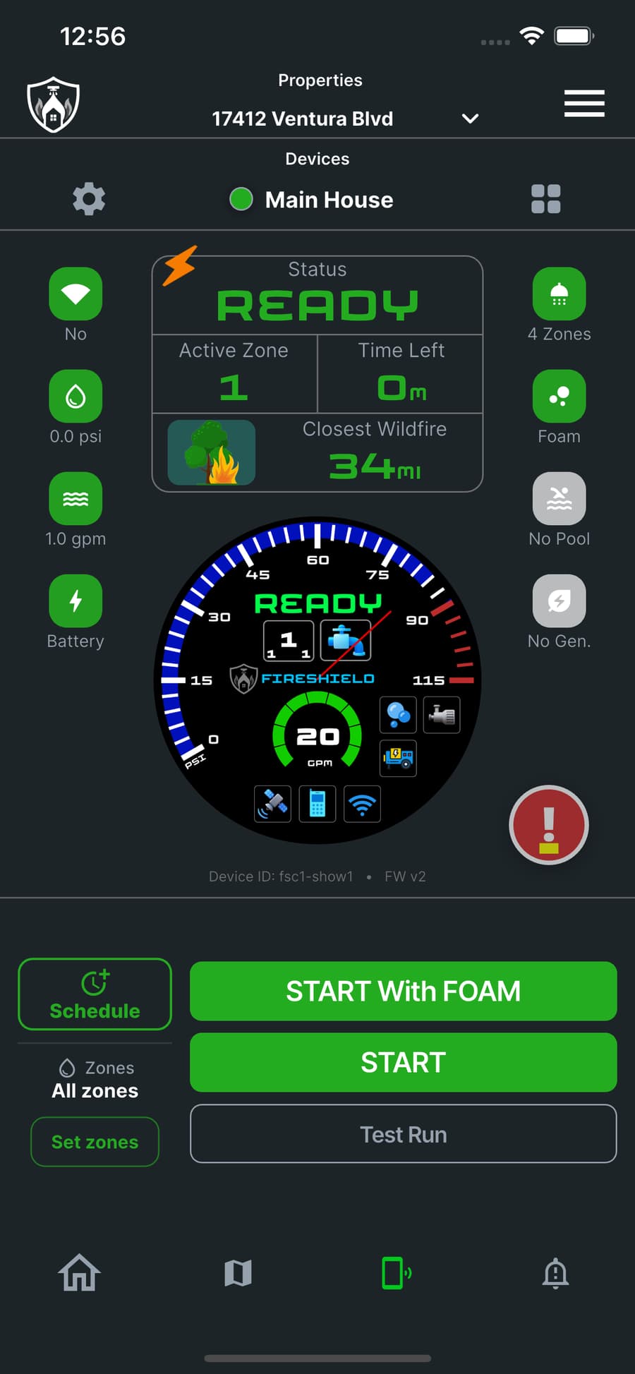 FireShield app showing READY